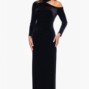 Xscape Black Velvet One-Shoulder Dress